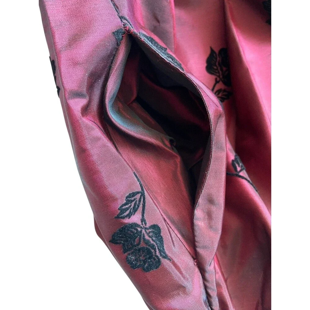 Vintage Jessica McClintock Y2K Velvet Rose Taffeta Skirt Size 10 Wine Whimsygoth